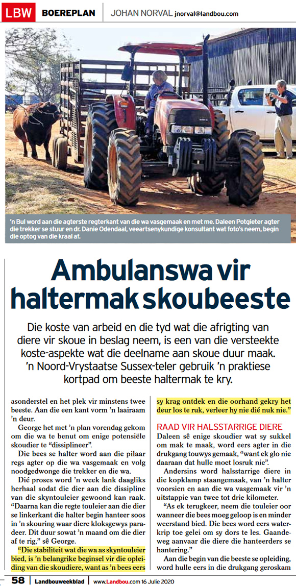  Lanbouweekblad article on our Ambulance trailor / Lees wat Landbouweekblad se volledige berig oor ons Ambulanswa