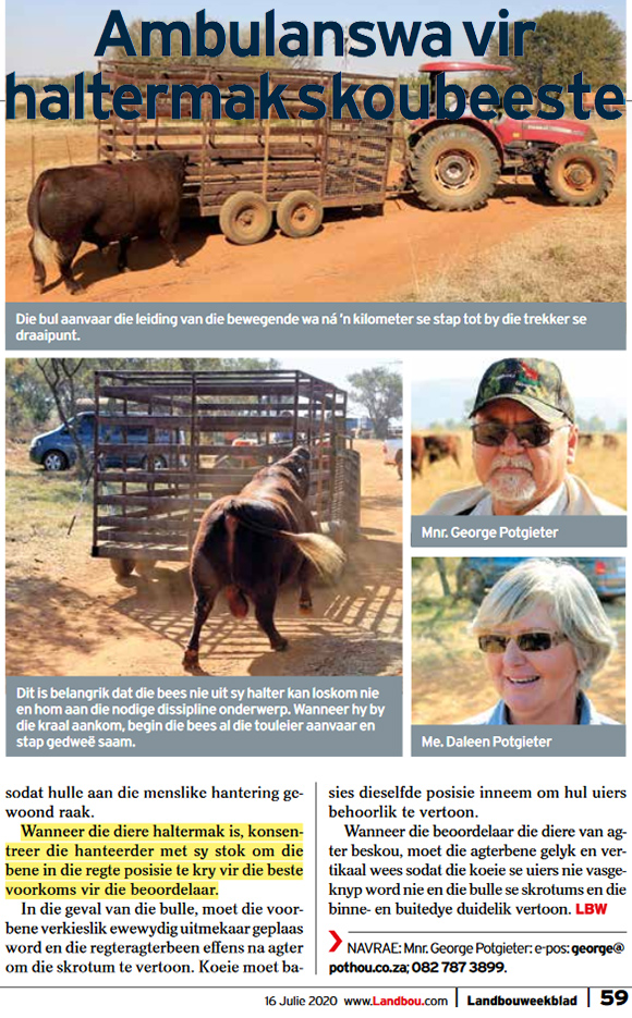  Lanbouweekblad article on our Ambulance trailor / Lees wat Landbouweekblad se volledige berig oor ons Ambulanswa